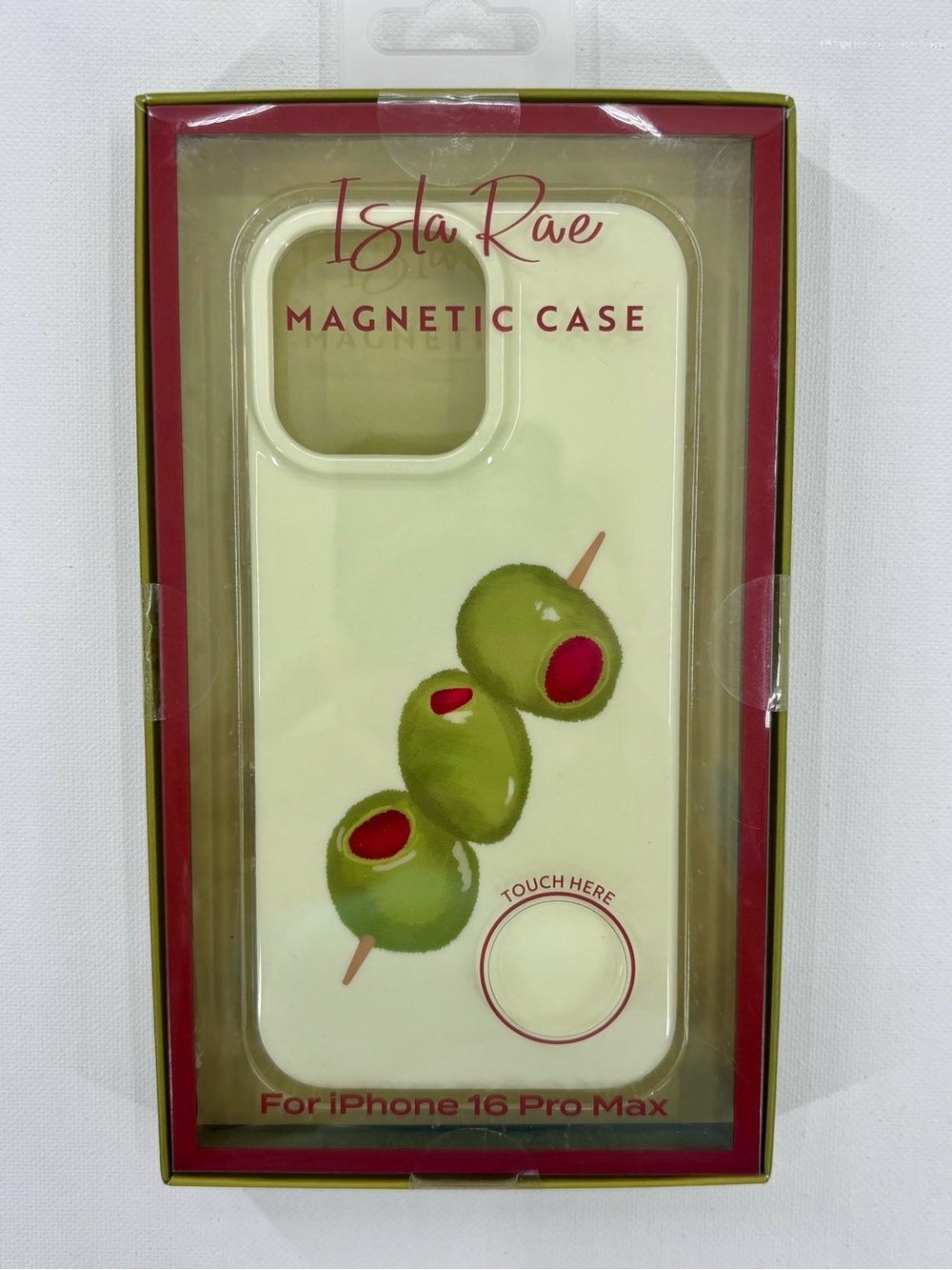 Isla Rae NWT Magnetic iPhone 16 Pro Max Case with Olive Skewer Design